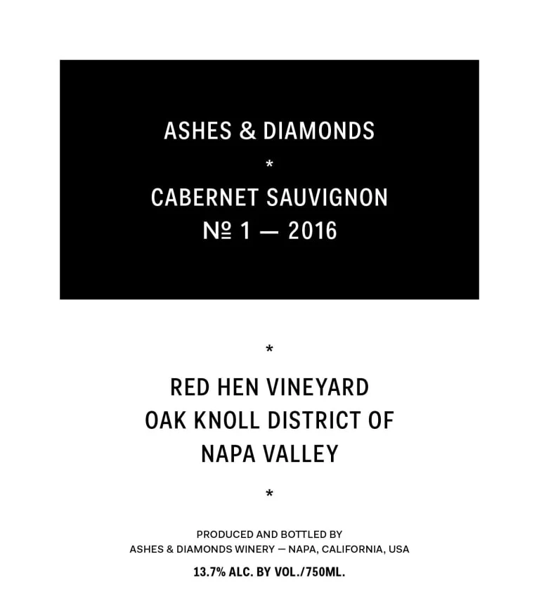Ashes & Diamonds Cabernet Sauvignon, Red Hen Vineyard, Oak Knoll - Image 2