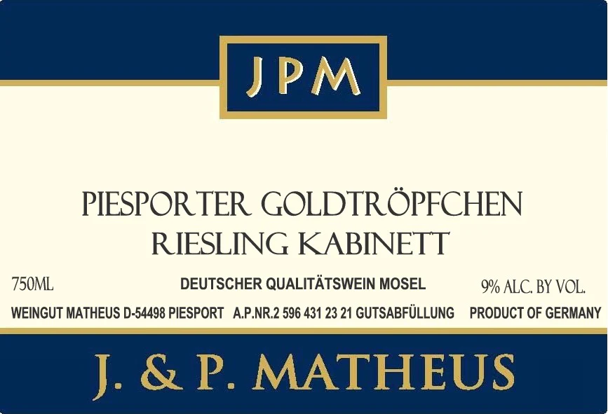 J & P MATHEUS PIESPORTER GOLDTROPFCHEN RIESLING KABINETT - Image 2