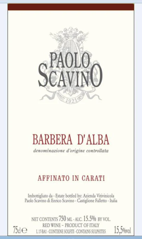 Paolo Scavino Barbera Afinato Carati - Image 2